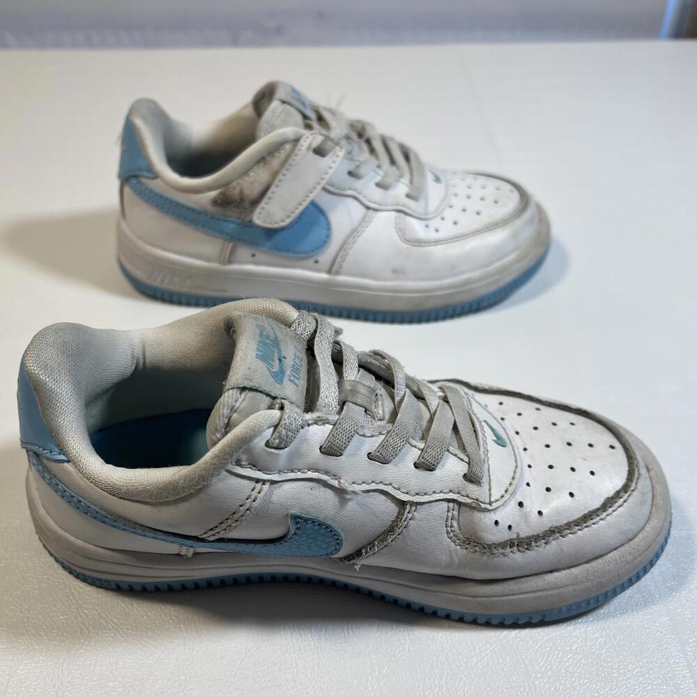 Nike Air Force 1 White Blue Boys Size 12c - Picture 5 of 7